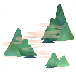 国潮山景云烟免扣元素