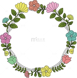 春天清新花环线描图装饰元素