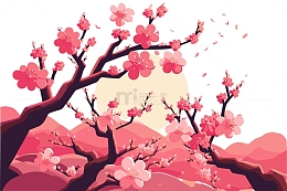 春天花朵樱花桃花树枝花瓣飘落