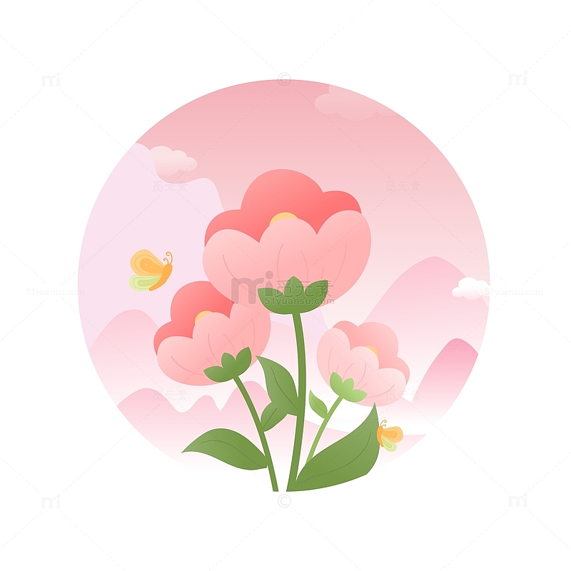 粉色渐变小清新扁平花朵图标