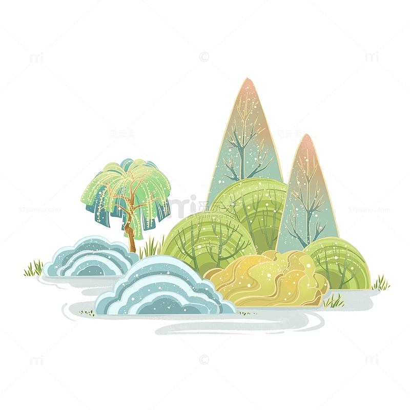 春季节气国风树木元素插画