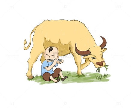 手绘清明节牧童元素