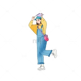 春日彩色马卡龙撞色女孩穿搭手绘图