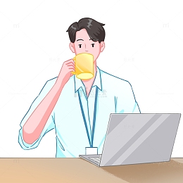 男生上班喝水工作商务男