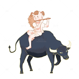 清明节牧童水牛牧童吹笛笛子小男孩