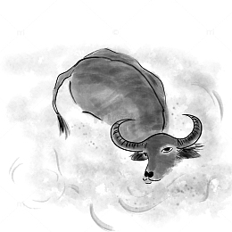 水墨水牛清明节春耕节气装饰元素