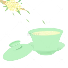 青瓷盖碗桂花茶三才碗漂浮树叶桂花