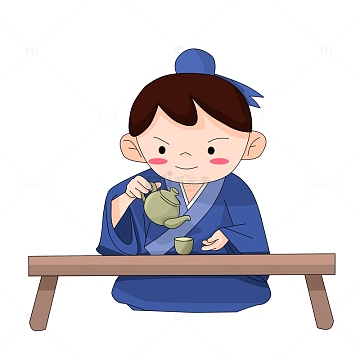 倒茶沏茶的古风卡通少年