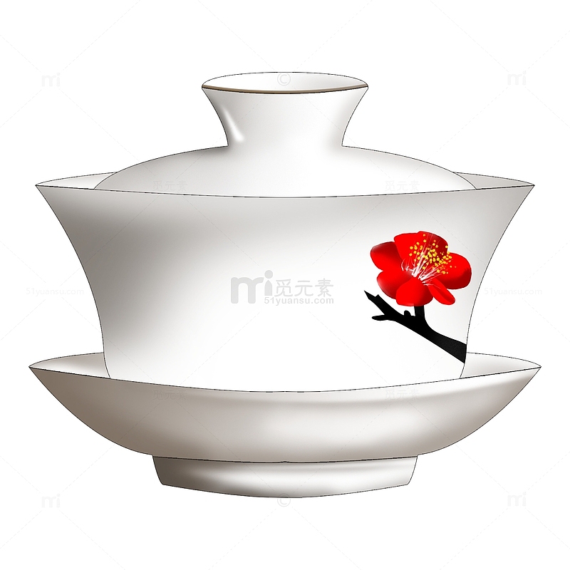 春茶细腻白瓷梅花图案茶杯泡茶工具元素