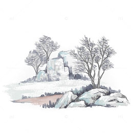 水墨画山石草木中国画