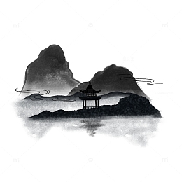 水墨画水墨山水水墨建筑山水亭子