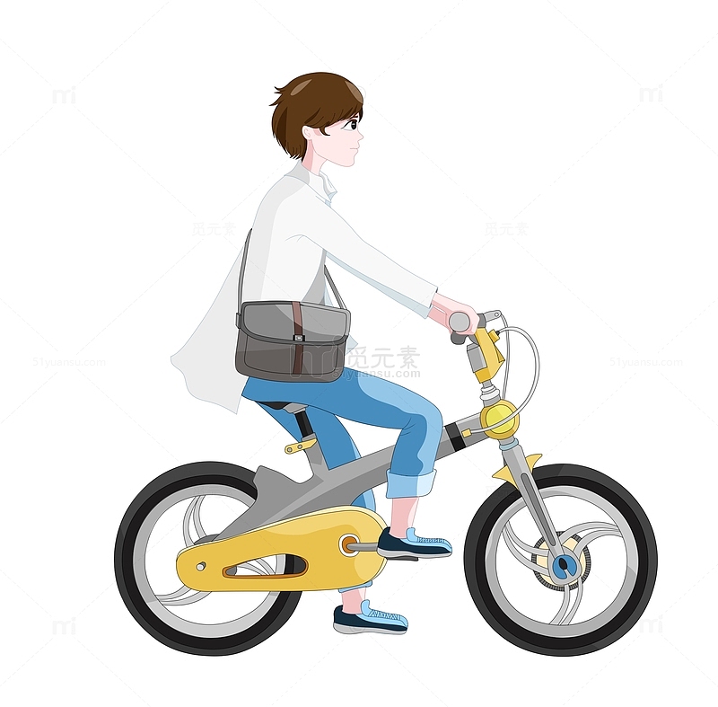 骑自行车去读书卡通人物元素