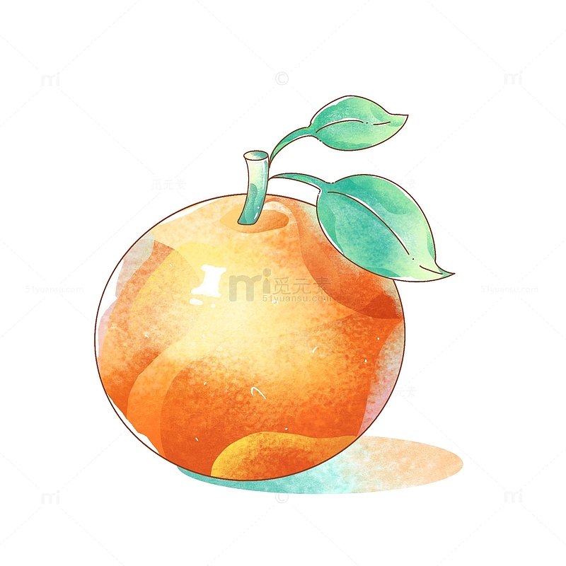 小清新卡通可爱水果橙子水墨淡彩美食插画