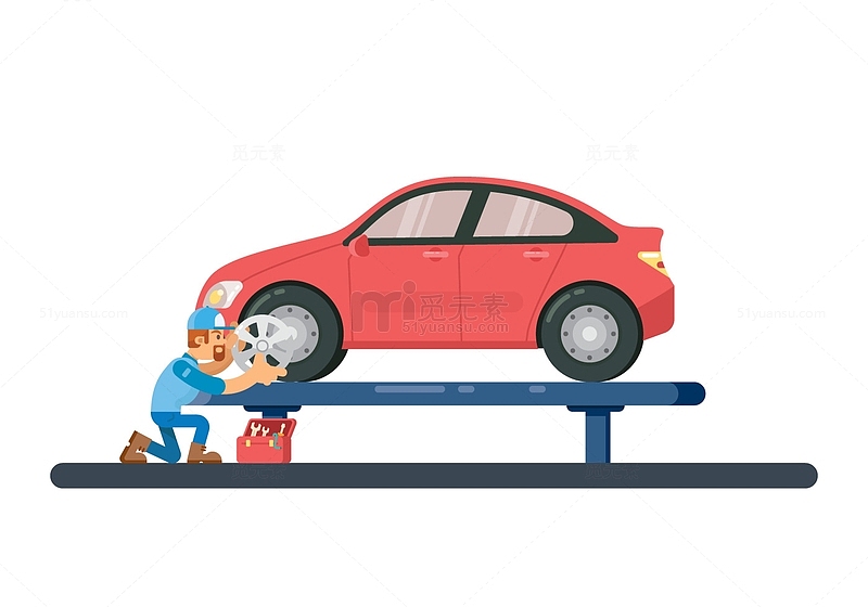 汽车卡通汽车修理工汽车修理矢量元素