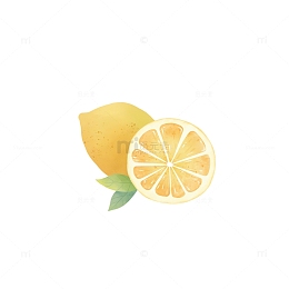 水彩风格质感清新黄色切开的柠檬