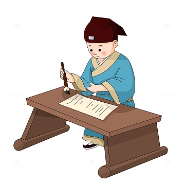 写书法的古风中式人物儿童元素