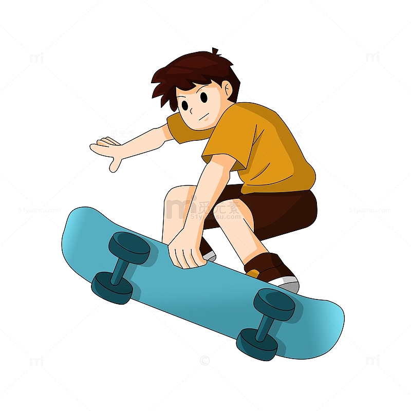 玩滑板飞驰的卡通少年