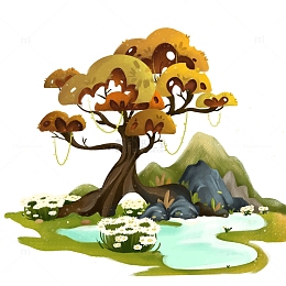 秋日乔木场景插图