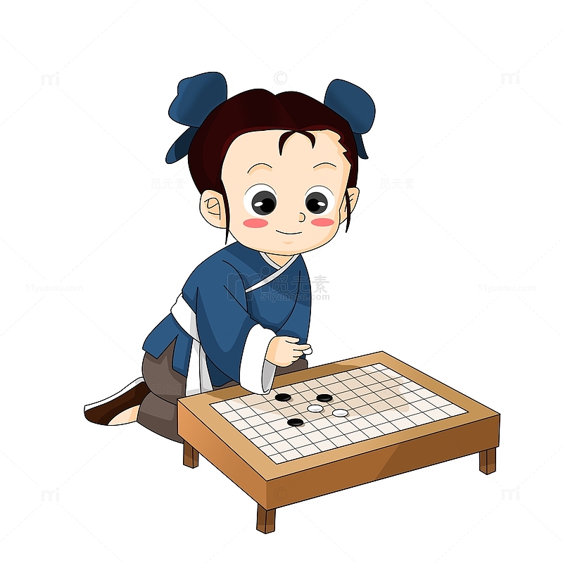 古风下棋卡通小女孩