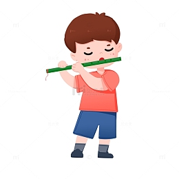 清明节男孩拿着笛子吹笛子元素
