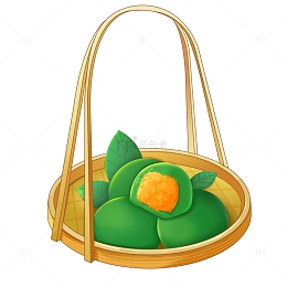 手绘清明节竹篮青团