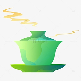 春天中国风春茶茶杯祥云手绘中式插画