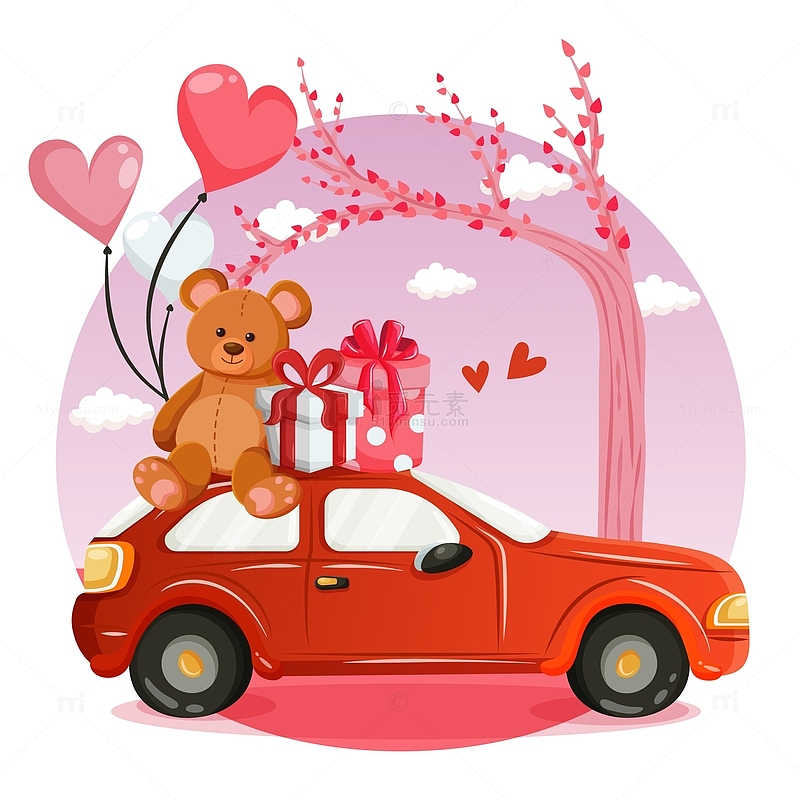 汽车轿车小熊礼盒爱心气球浪漫爱情