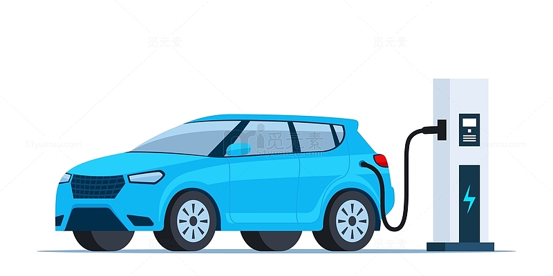 卡通汽车车辆小车充电新能源充电桩电量