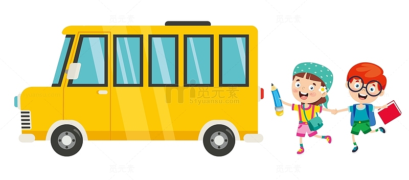 卡通校车黄色汽车手绘儿童上学接送