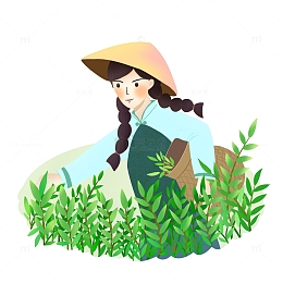 采茶女卡通手绘采茶人物