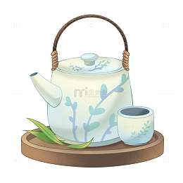 春天茶具茶杯手绘元素