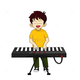 弹电子琴唱歌的卡通男孩少年