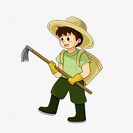 背箩筐拿锄头去播种的儿童