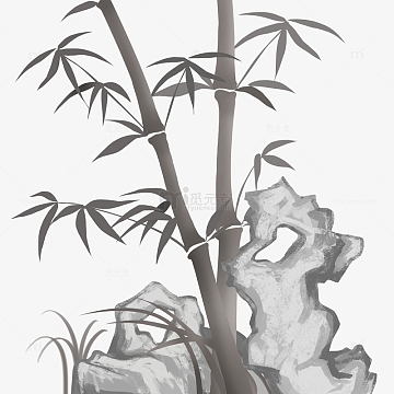 中国风水墨竹子石头