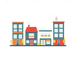 卡通房屋建筑城市楼房居民楼云朵