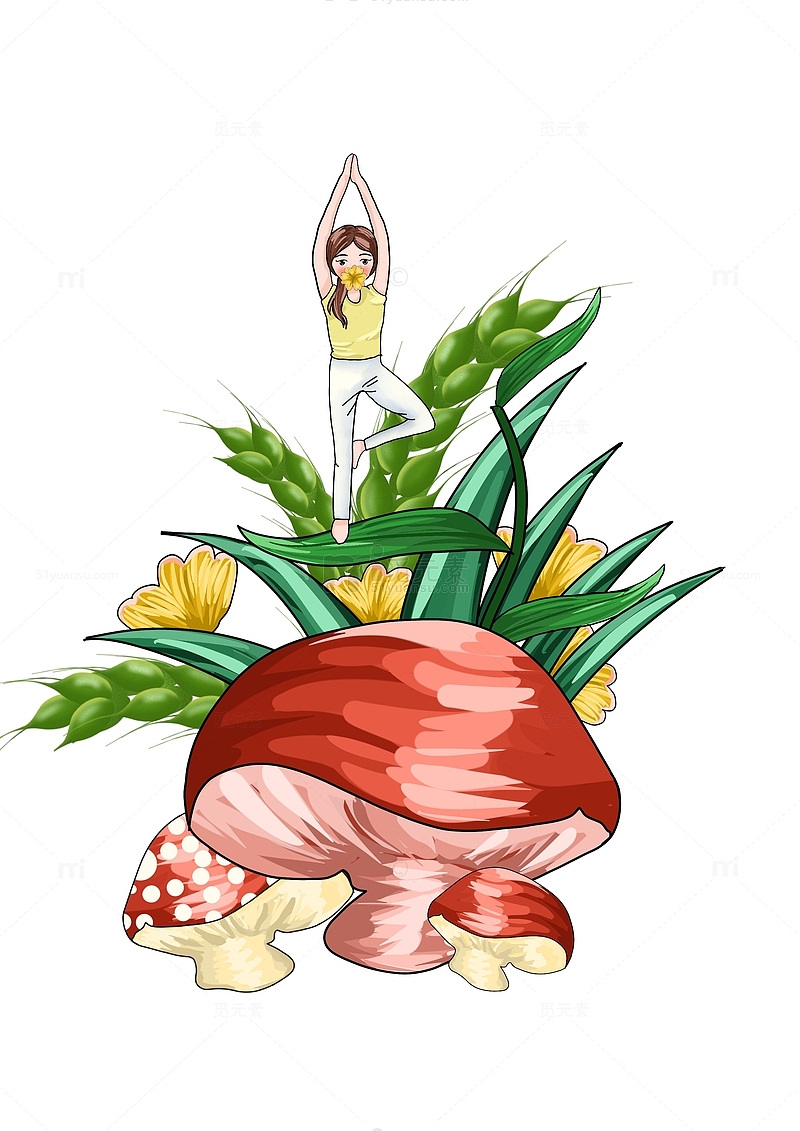 谷雨节气蘑菇植物花朵元素