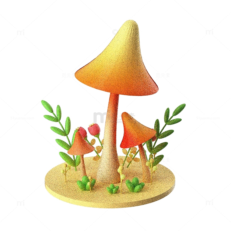 3D卡通立体蘑菇小场景