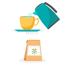 春天喝茶倒水泡茶矢量元素