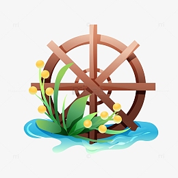 矢量手绘水车叶子装饰元素