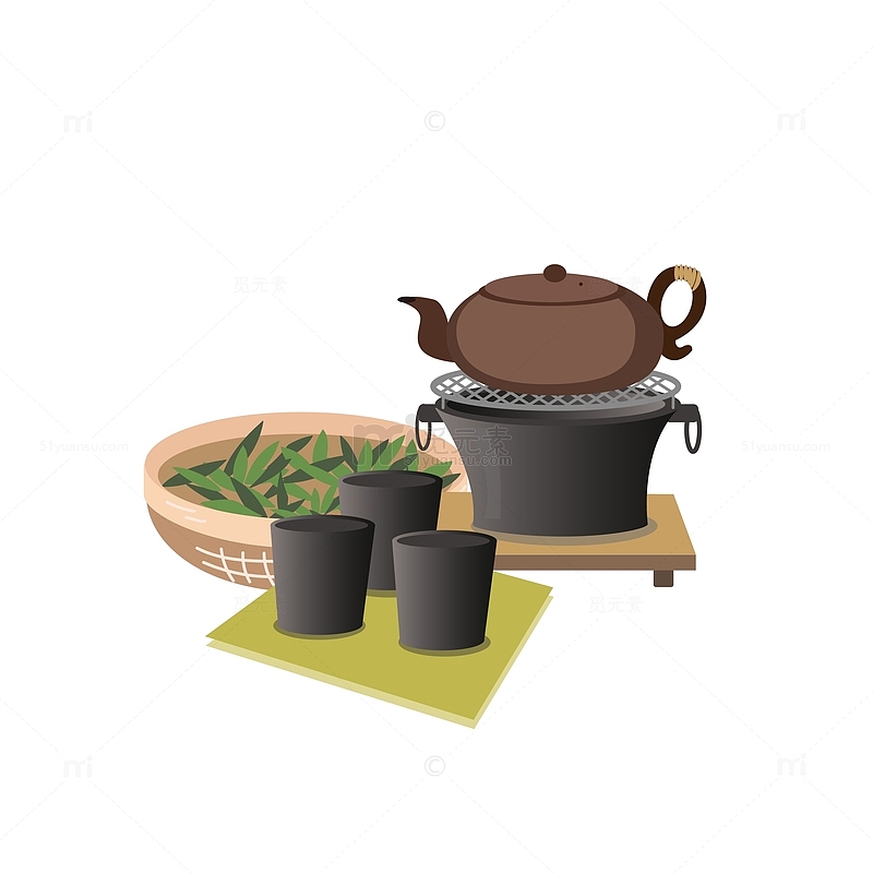 春茶节泡茶炒茶叶茶杯茶壶工具炭火围炉烤茶