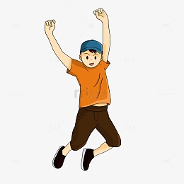 双脚离地跳跃起来的青少年