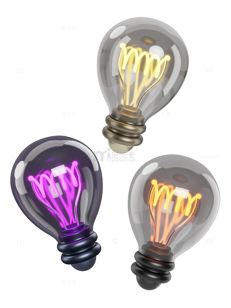3D发光玻璃电灯泡灯具光芒装饰元素