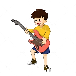 站立弹电吉他的少年儿童