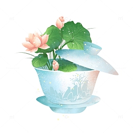 春茶荷花茶茶杯茶盏手绘插画元素