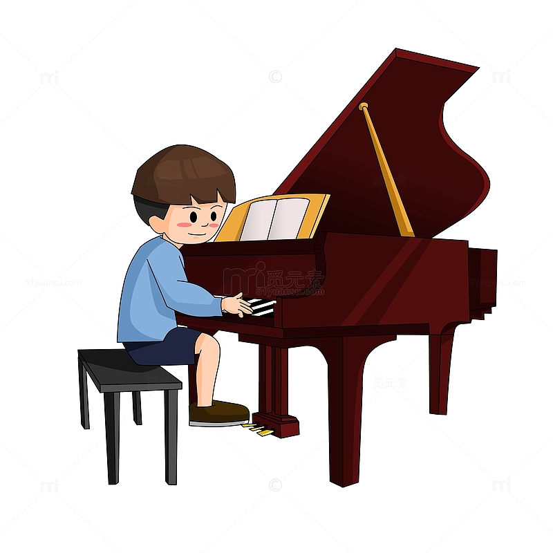 弹钢琴的卡通儿童