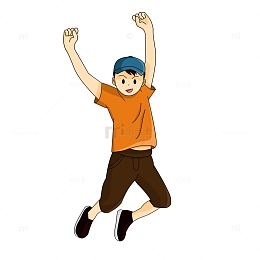 双脚离地跳跃起来的青少年