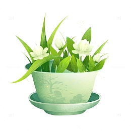 绿色春茶茉莉花茶杯茶盏手绘插画元素