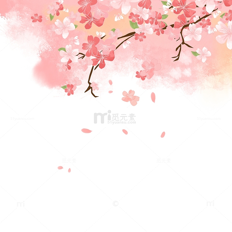 粉色春天樱花盛开户外手绘装饰插画背景