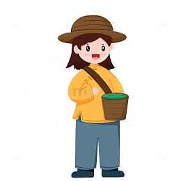 传统服饰春天采茶的女孩免抠元素