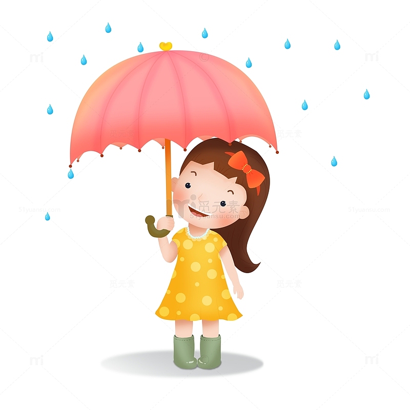 谷雨打伞的小女孩手绘人物